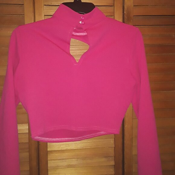 Hot Pink SZ S Tight Fit Cut Out, Keyhole Back, Cropped Knit Top Valentines! - Picture 2 of 4